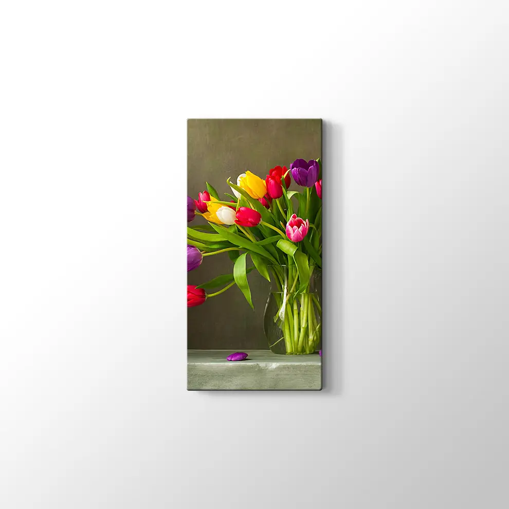 Renkli Lale Vazosu Kanvas Tablo