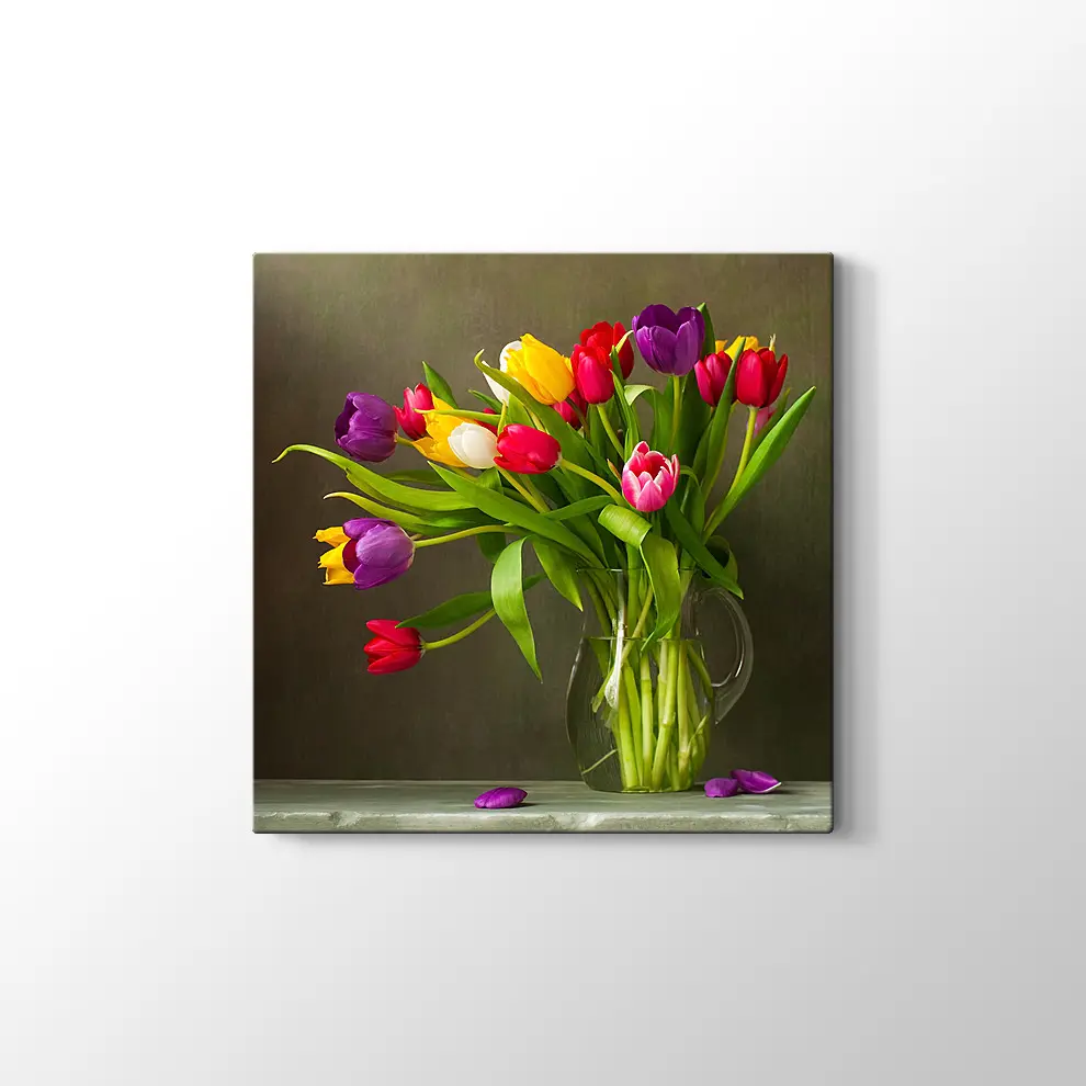 Renkli Lale Vazosu Kanvas Tablo
