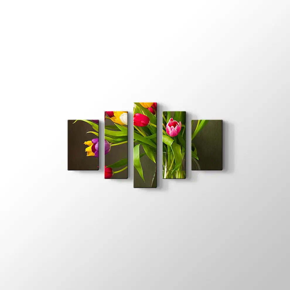 Renkli Lale Vazosu Kanvas Tablo