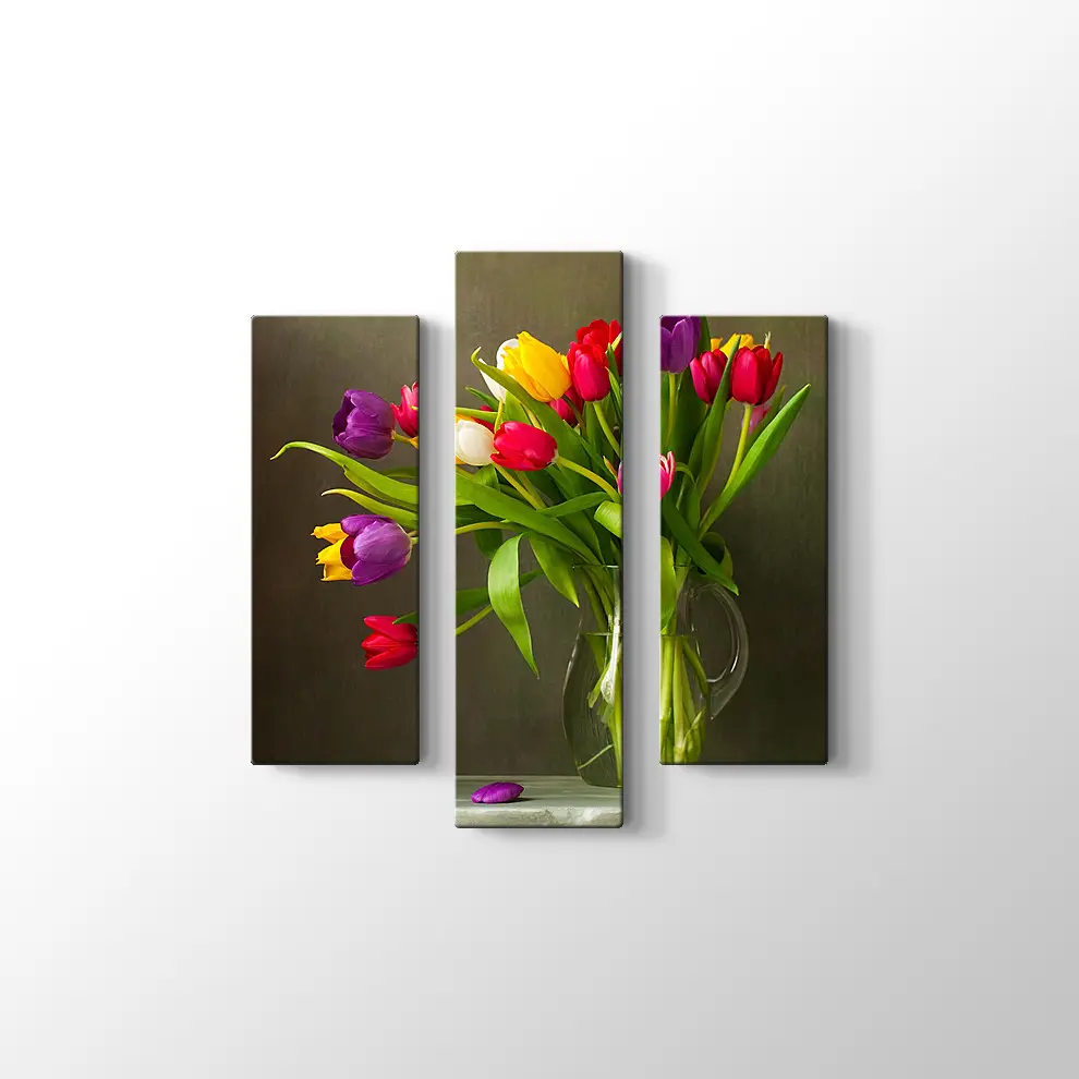 Renkli Lale Vazosu Kanvas Tablo