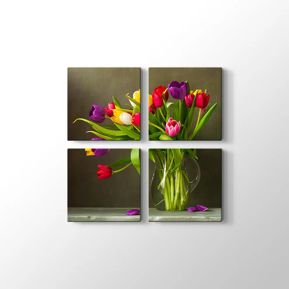 Renkli Lale Vazosu Kanvas Tablo