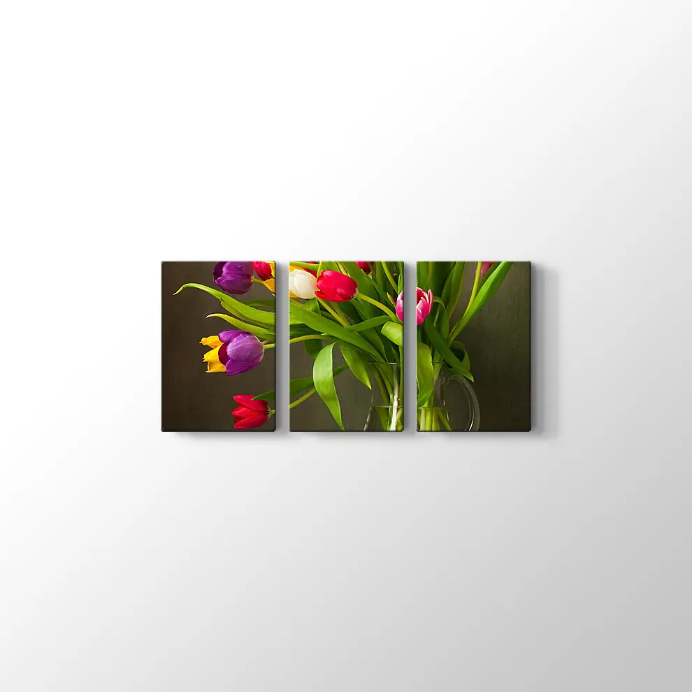 Renkli Lale Vazosu Kanvas Tablo