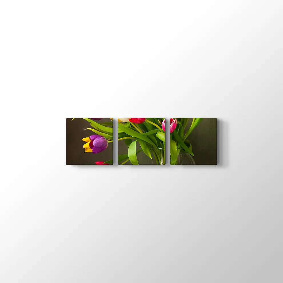 Renkli Lale Vazosu Kanvas Tablo