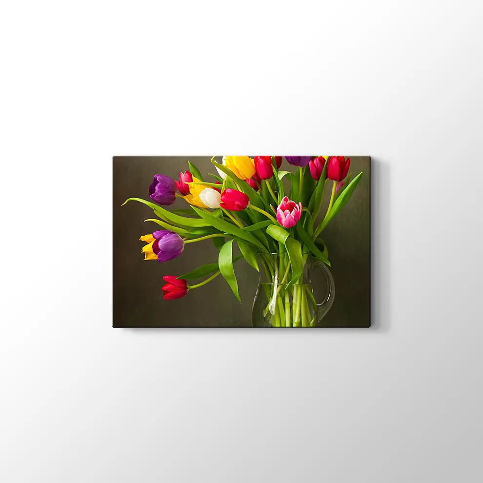 Renkli Lale Vazosu Kanvas Tablo