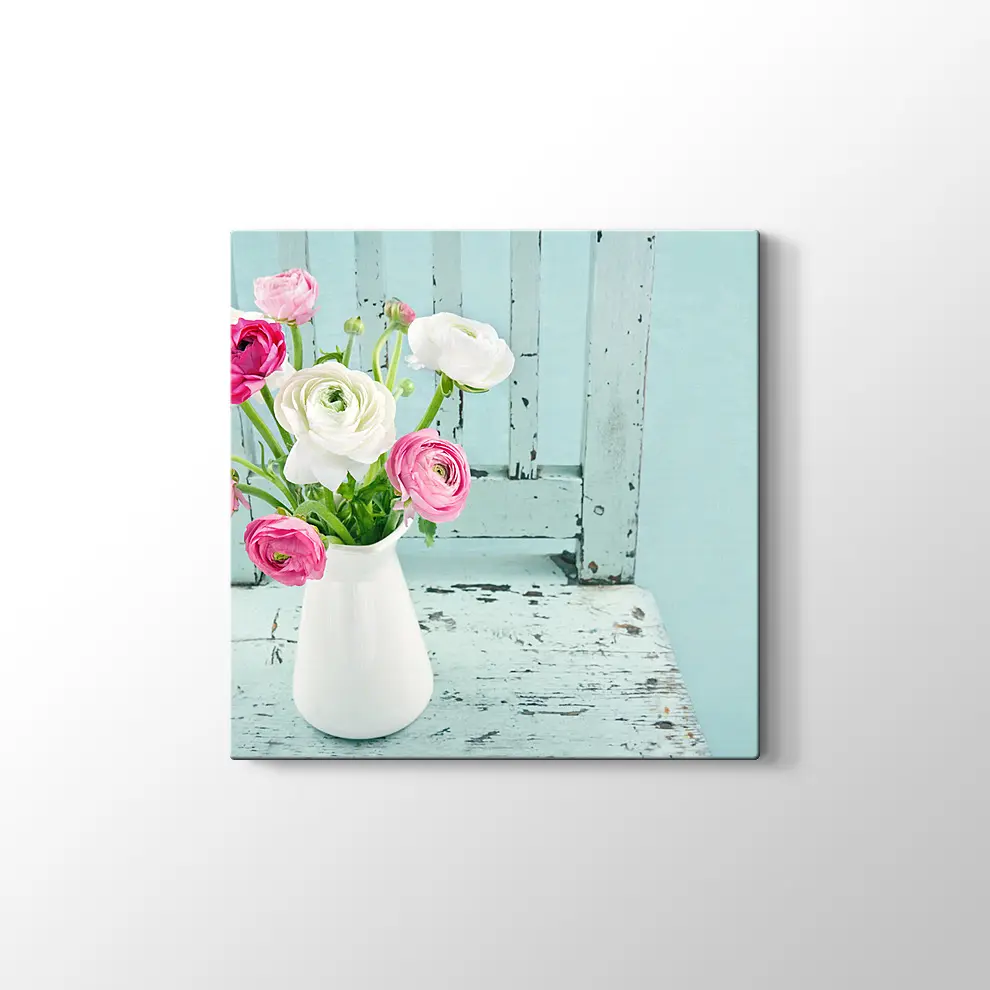Vazoda Renkli Güller Kanvas Tablo