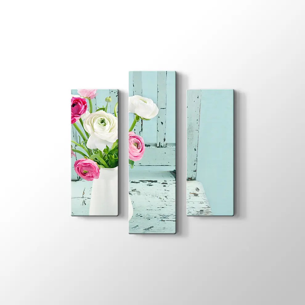 Vazoda Renkli Güller Kanvas Tablo