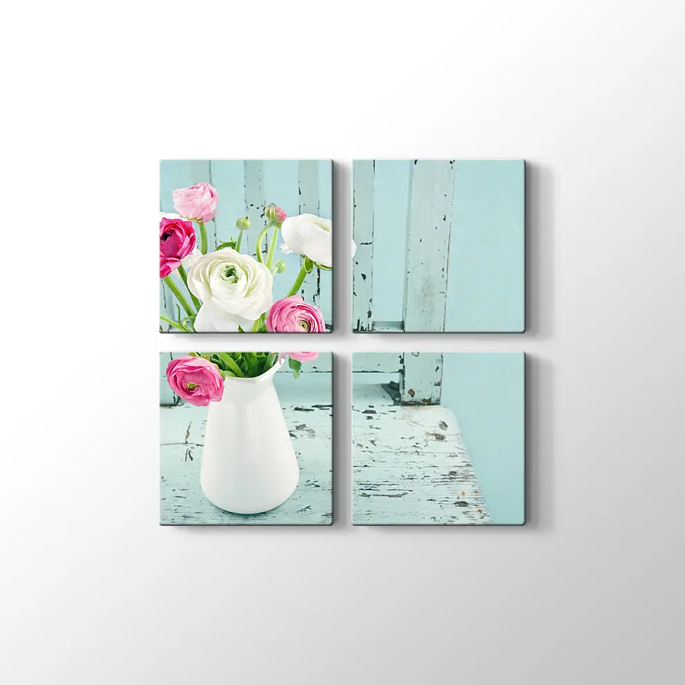 Vazoda Renkli Güller Kanvas Tablo