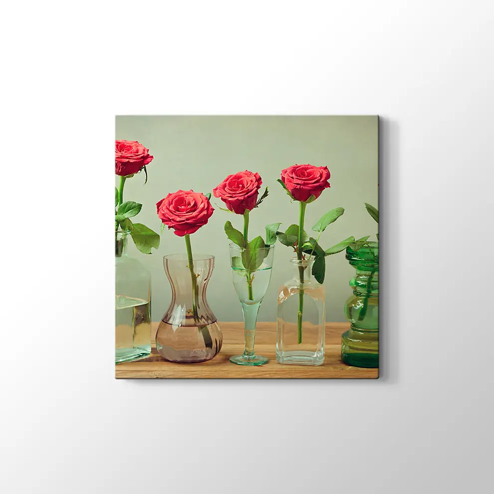 Vazolarda Güller Kanvas Tablo