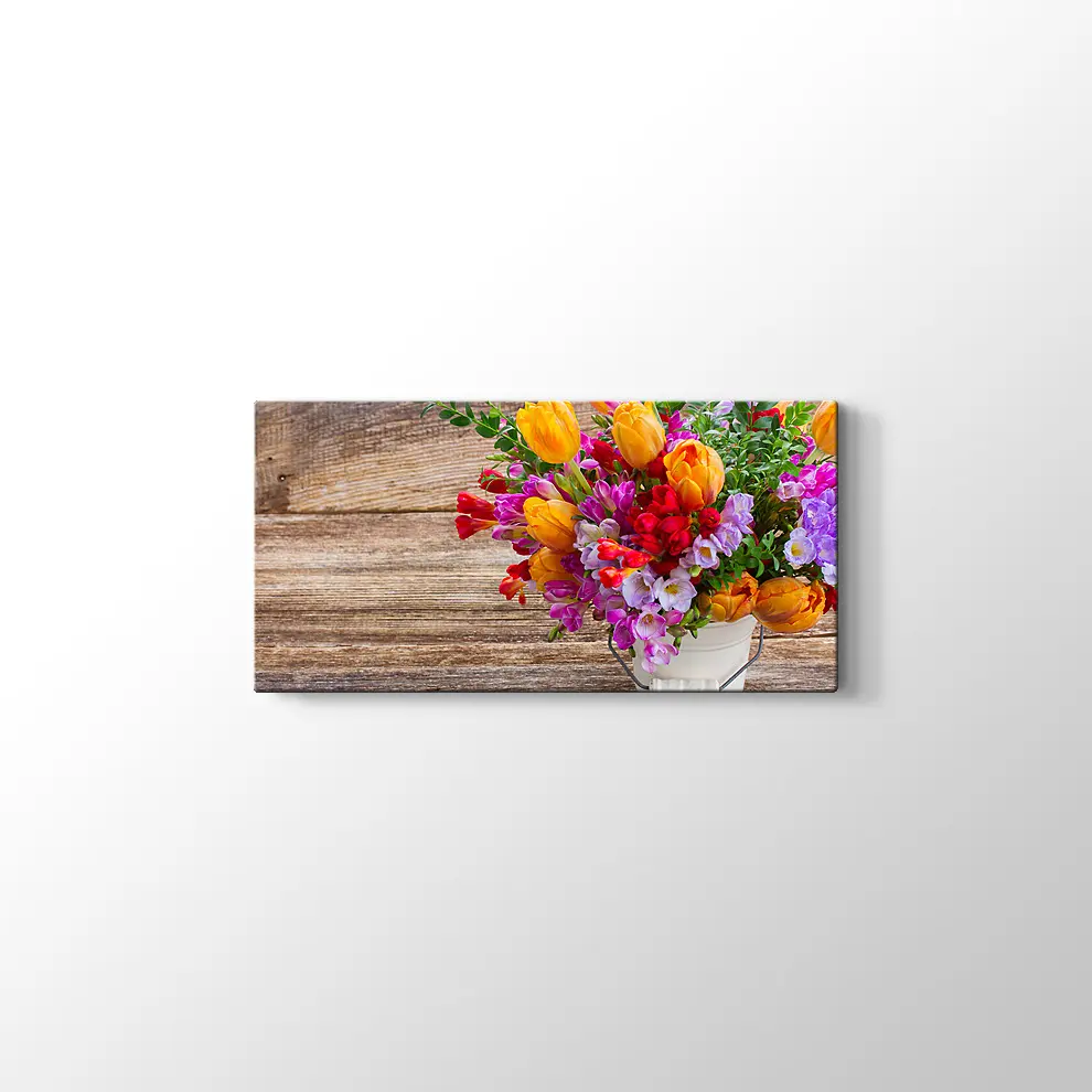 Vazoda renkli Çiçekler Kanvas Tablo