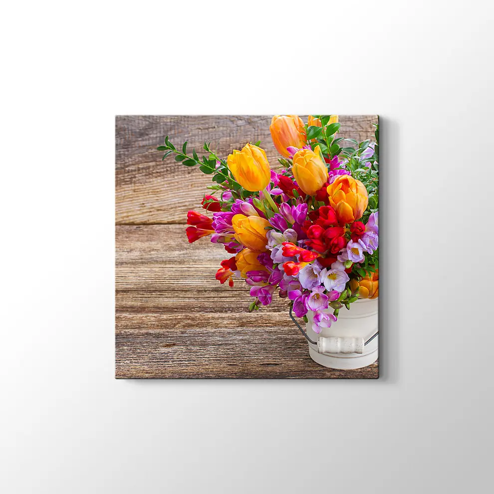 Vazoda renkli Çiçekler Kanvas Tablo