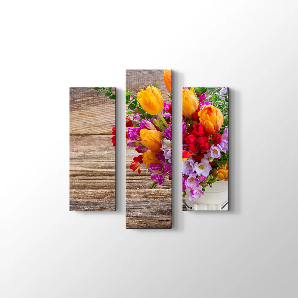 Vazoda renkli Çiçekler Kanvas Tablo