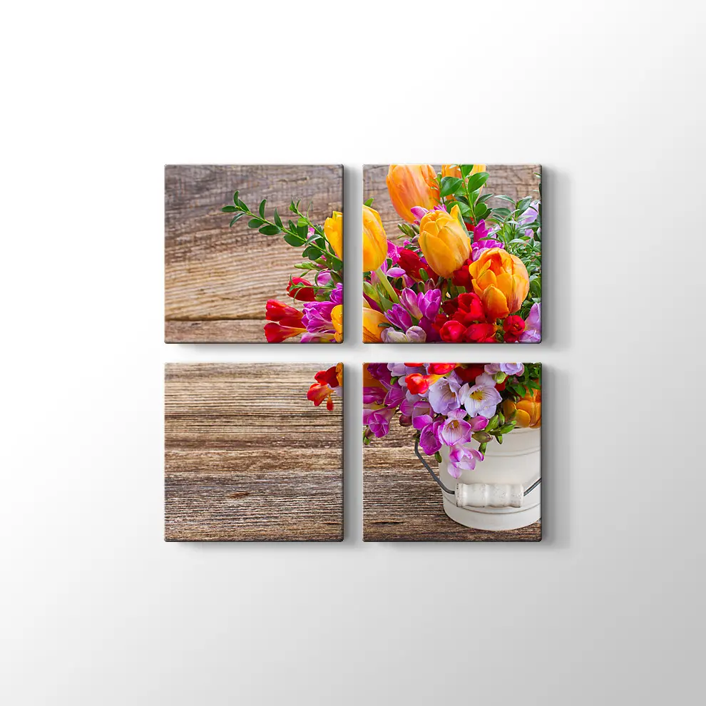 Vazoda renkli Çiçekler Kanvas Tablo