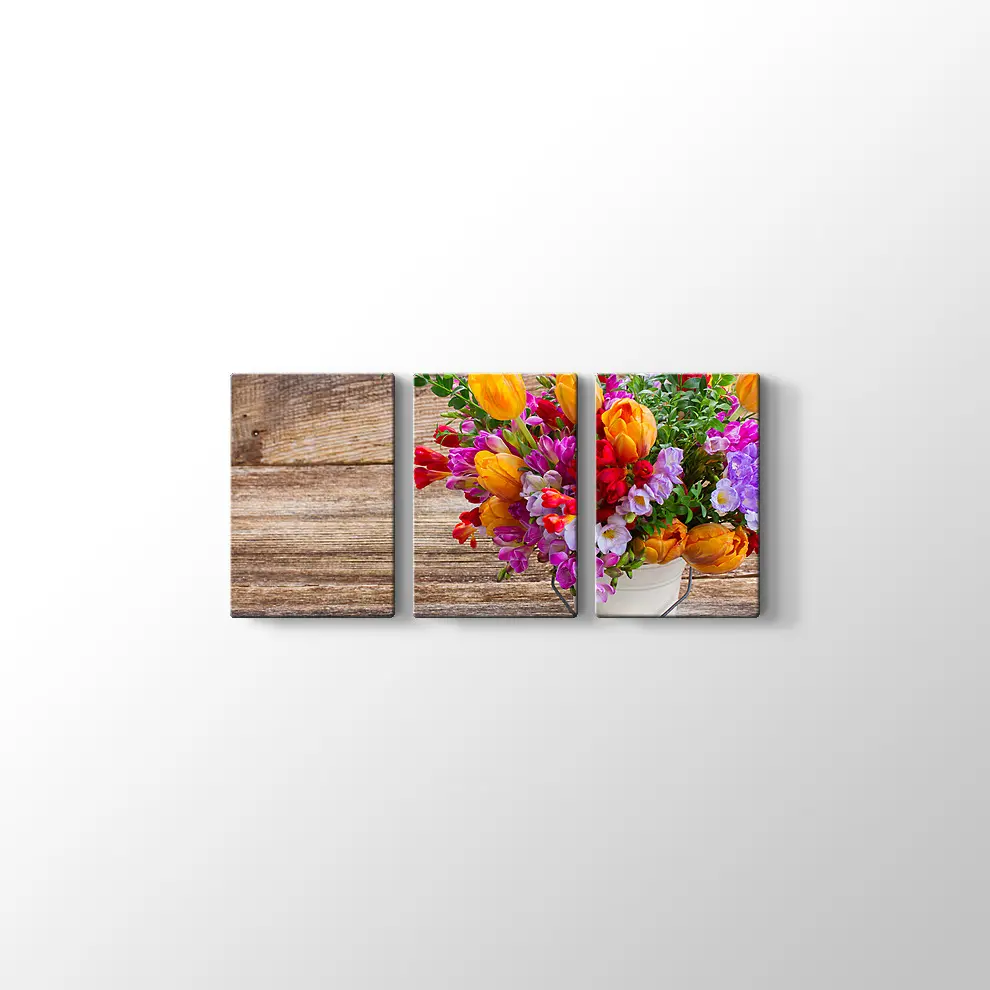 Vazoda renkli Çiçekler Kanvas Tablo
