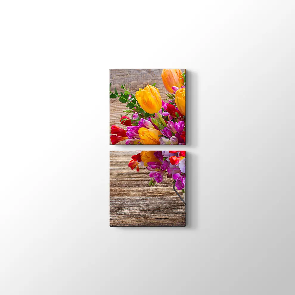 Vazoda renkli Çiçekler Kanvas Tablo