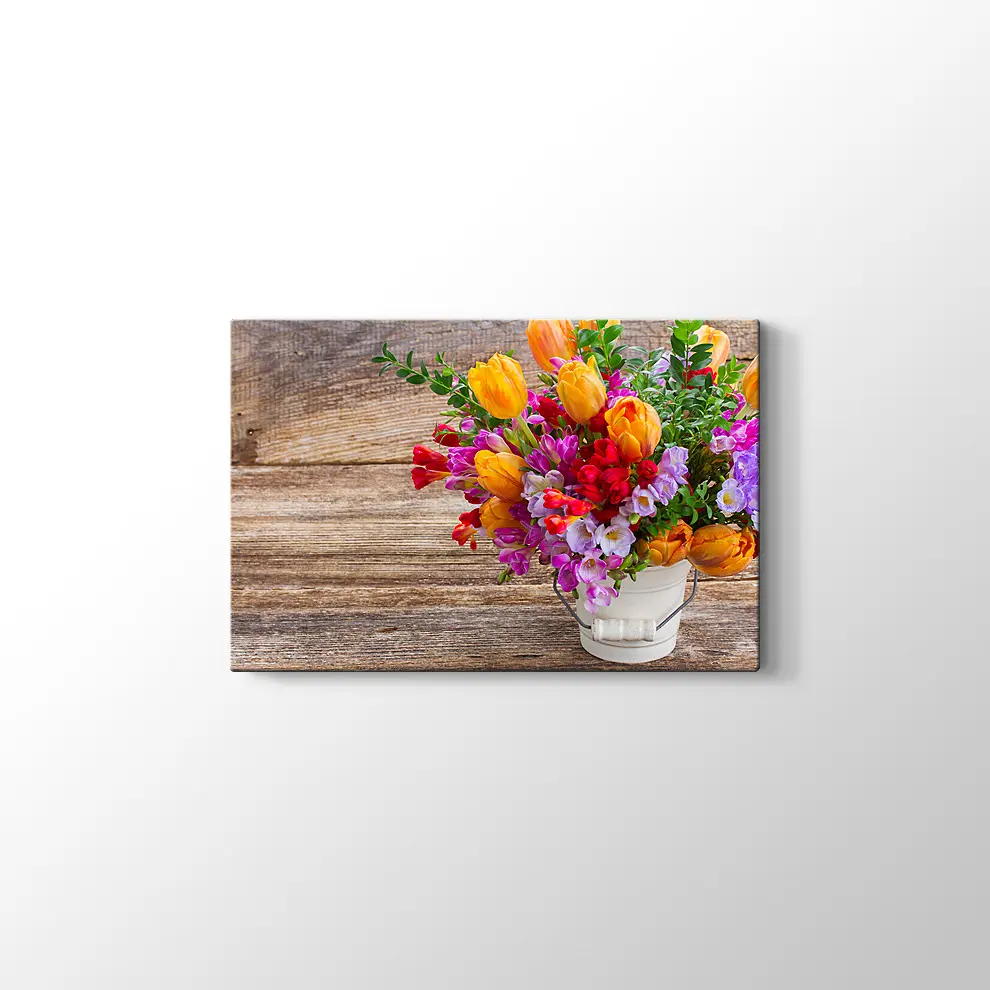 Vazoda renkli Çiçekler Kanvas Tablo
