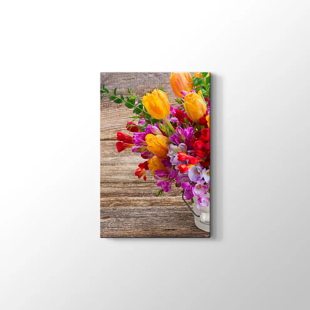 Vazoda renkli Çiçekler Kanvas Tablo
