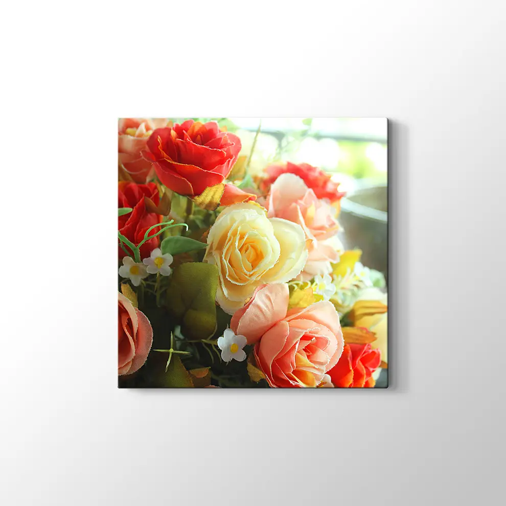 Rengarenk Güller Kanvas Tablo