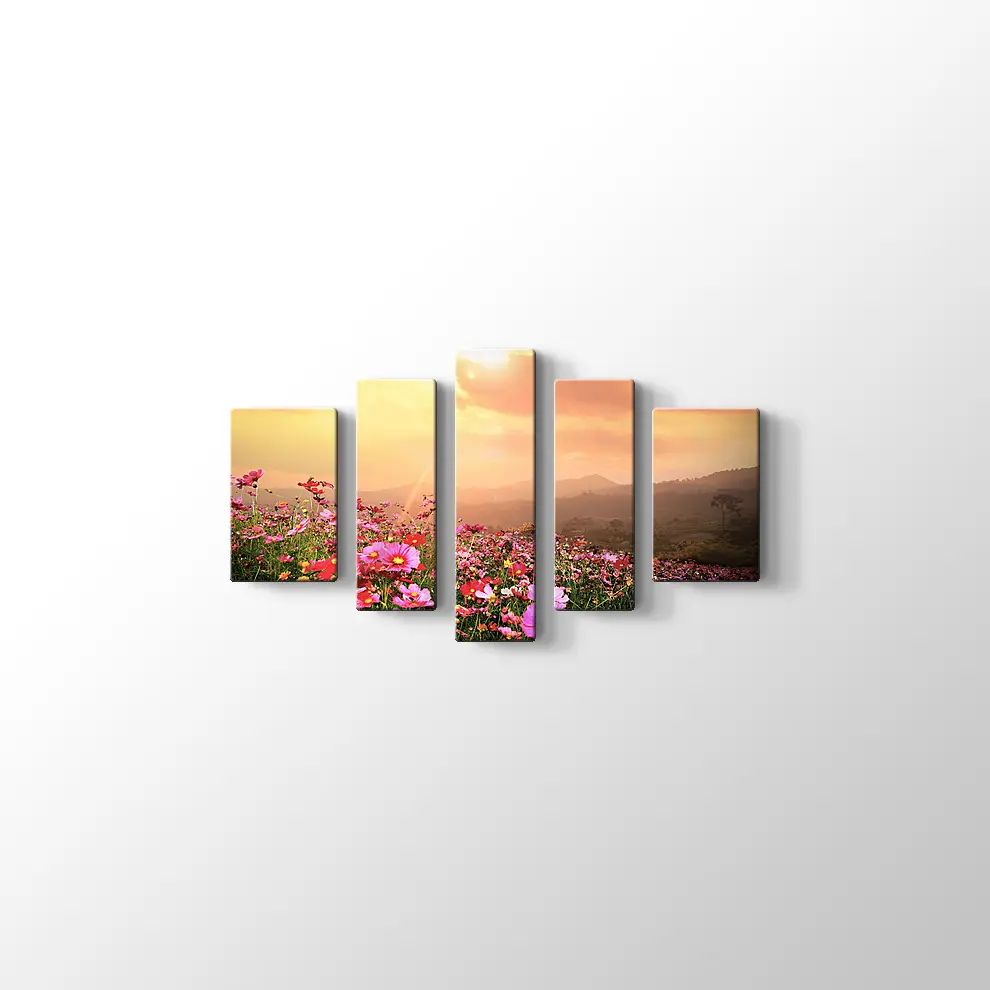 Cosmos Çiçekleri ve Manzara Kanvas Tablo