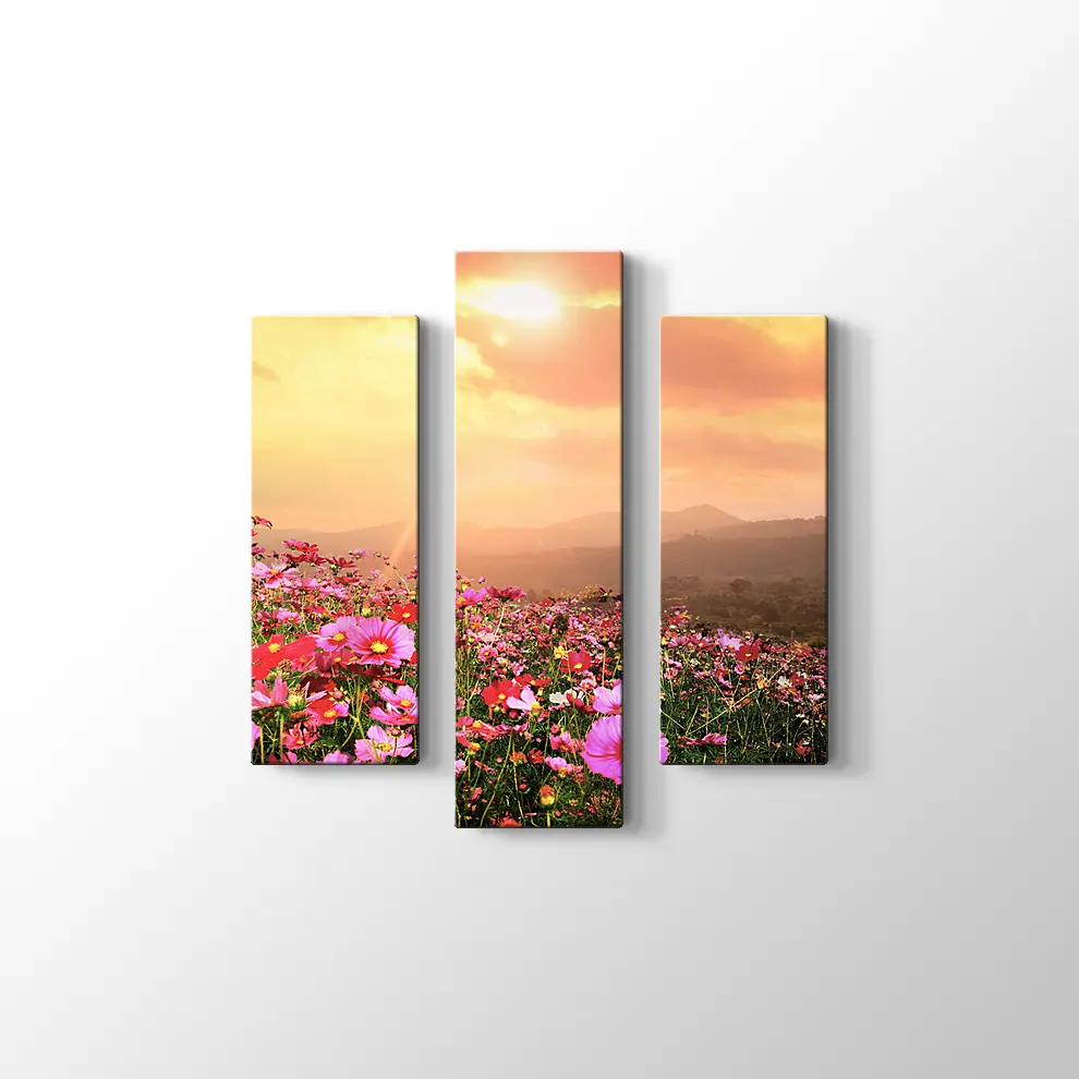 Cosmos Çiçekleri ve Manzara Kanvas Tablo