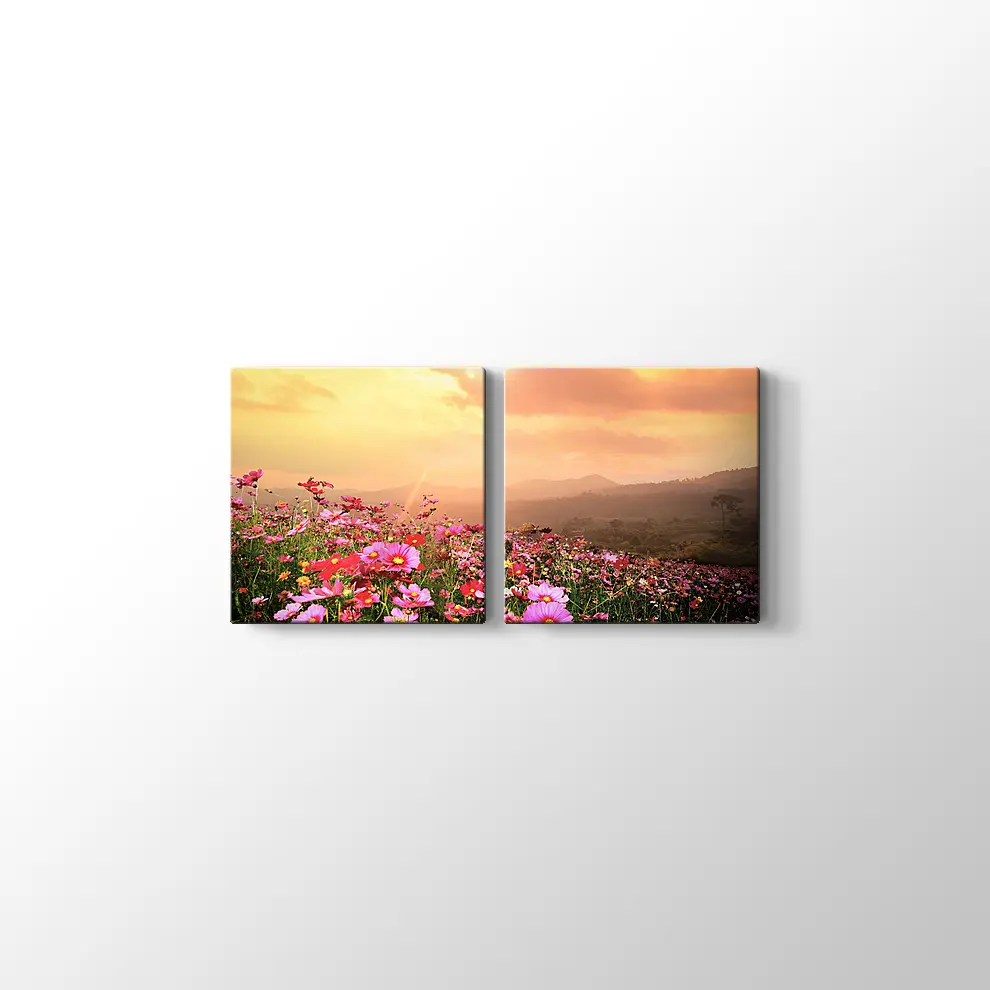 Cosmos Çiçekleri ve Manzara Kanvas Tablo