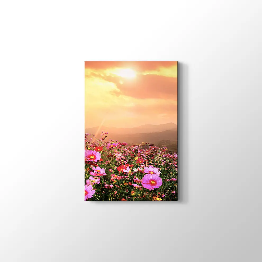 Cosmos Çiçekleri ve Manzara Kanvas Tablo