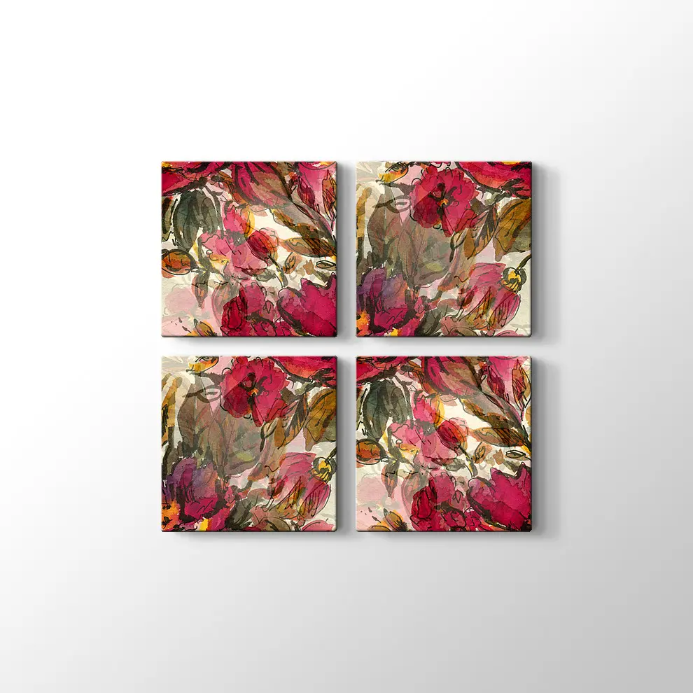 Kırmızı Çiçekler Kanvas Tablo