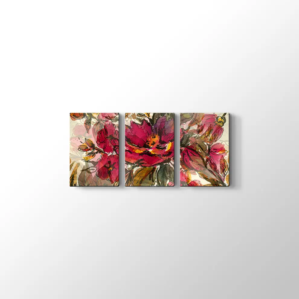 Kırmızı Çiçekler Kanvas Tablo
