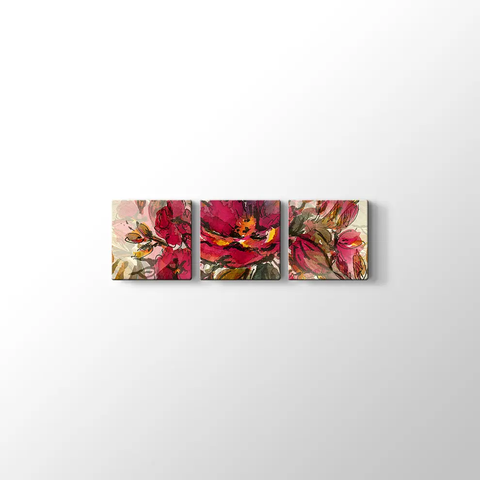 Kırmızı Çiçekler Kanvas Tablo