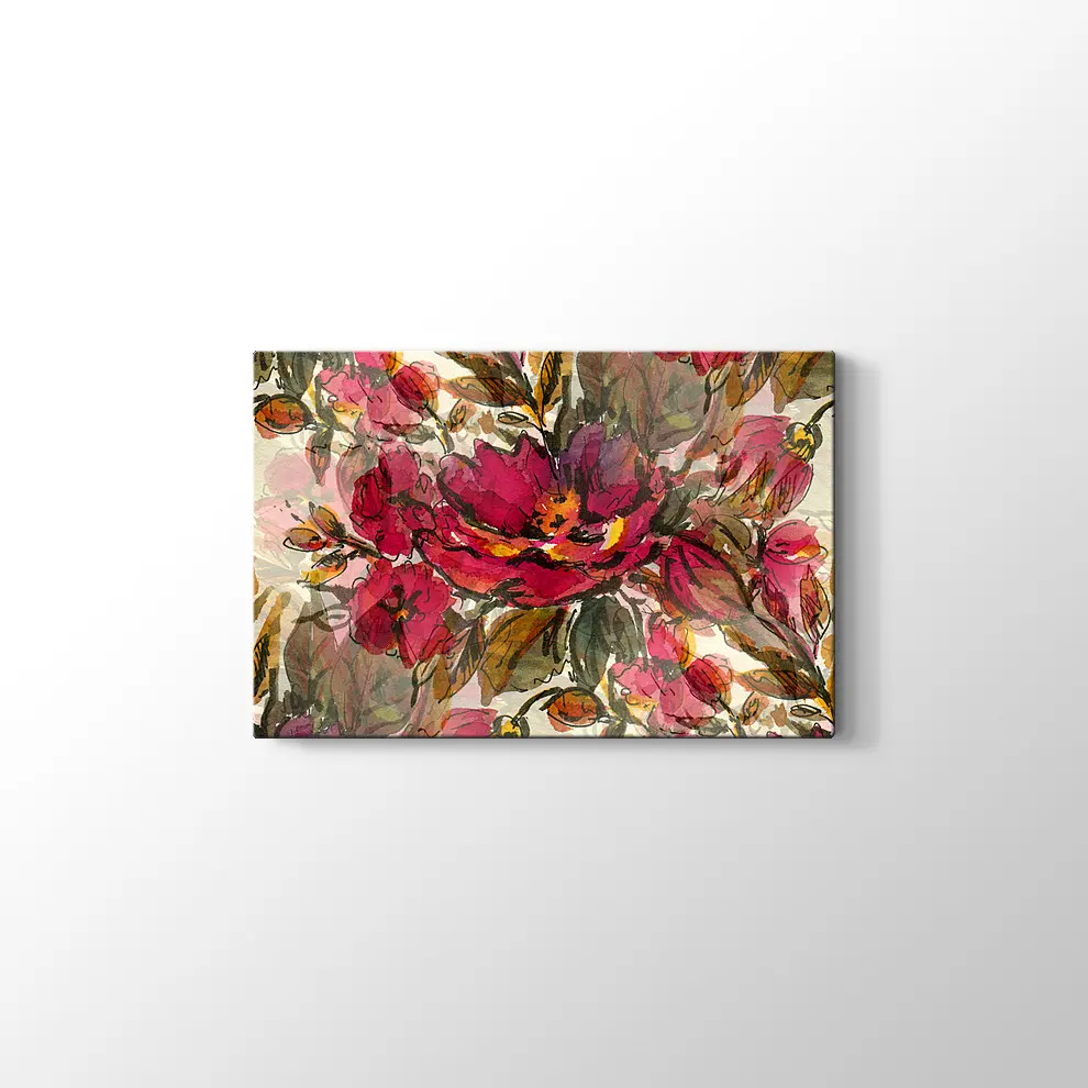 Kırmızı Çiçekler Kanvas Tablo