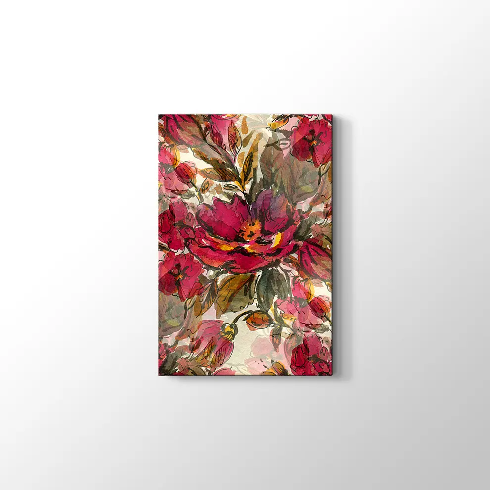 Kırmızı Çiçekler Kanvas Tablo