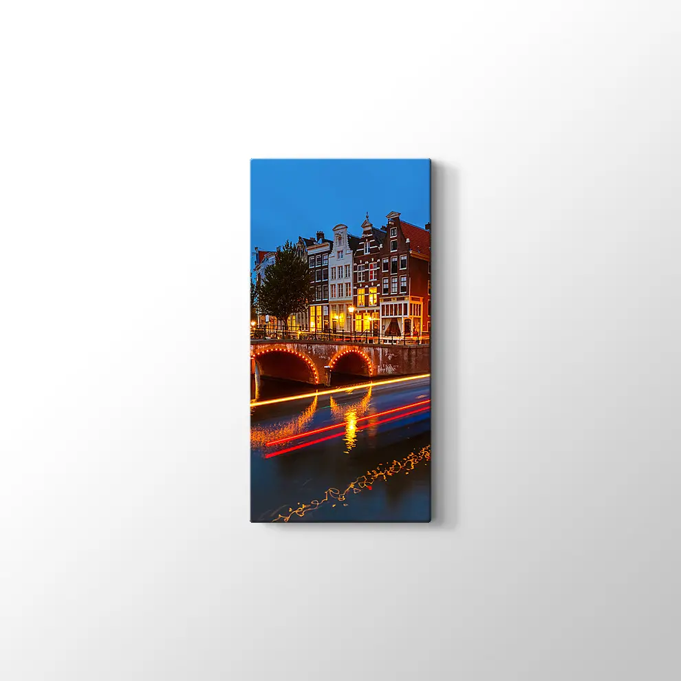 Geceleri Amsterdamda Kanallar Kanvas Tablo