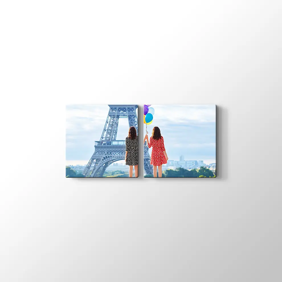 Paris Eyfel Kulesi ve Balon Tutan Kızlar Kanvas Tablo