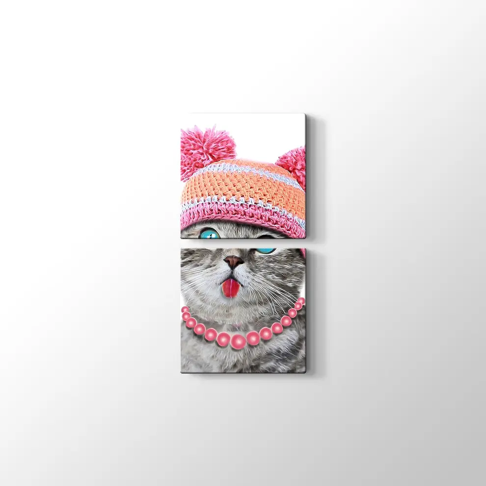 Şapkalı Kedi Kanvas Tablo