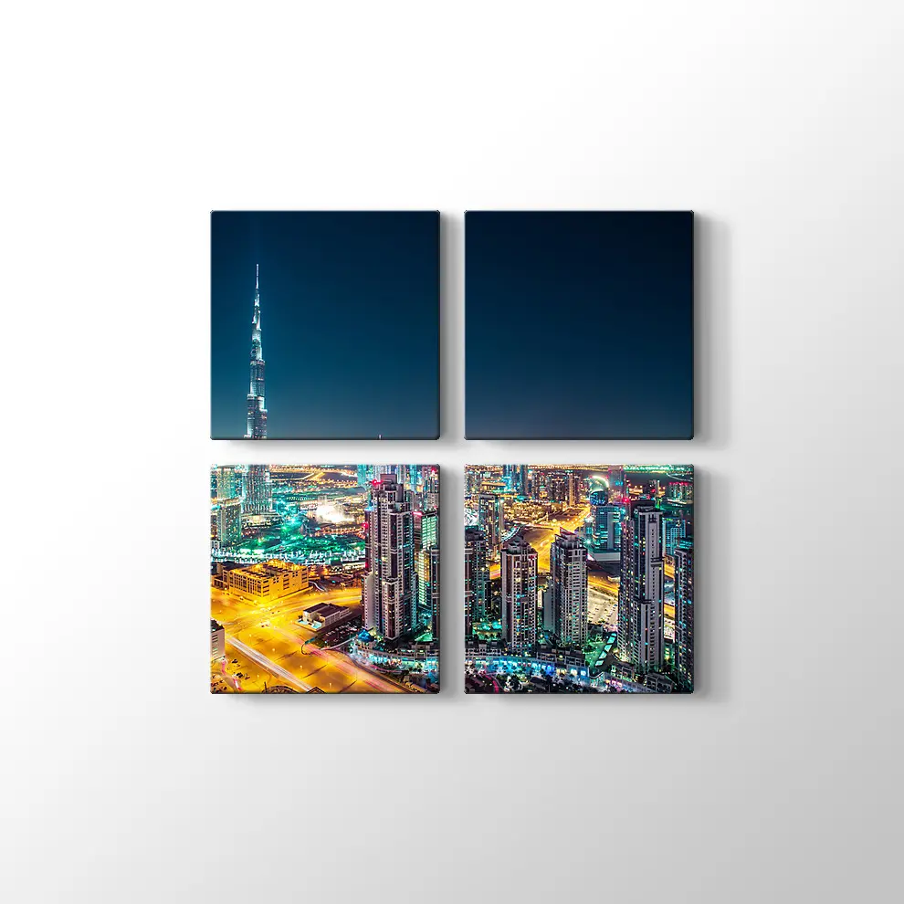 Dubai Fantastik Gece Silueti Kanvas Tablo