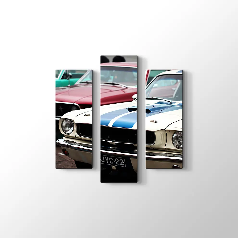 1966 Ford Mustang Fastback GT ve 1969 Ford Mustang Mach Kanvas Tablo